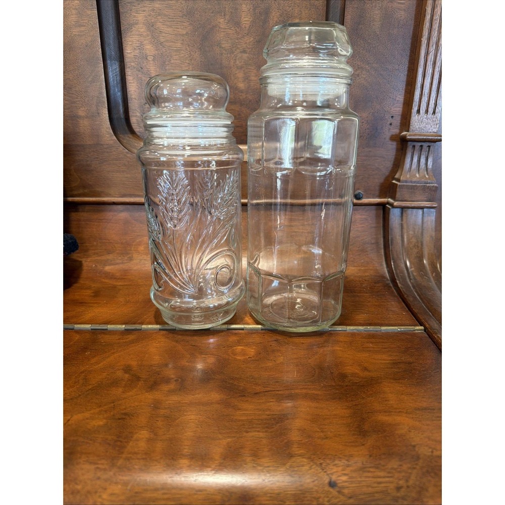 2 Vintage Planters Peanuts Glass Jars 1978 & 1982 With Glass Lids 81/2" & 10"